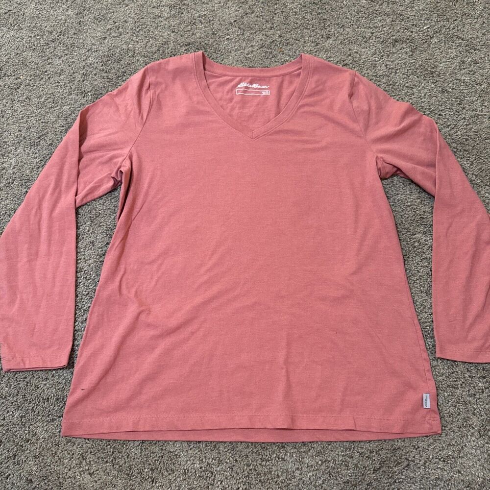 Eddie Bauer Womens Thermal Top Size XL Salmon Long Sleeve C Neck Neckline Staple